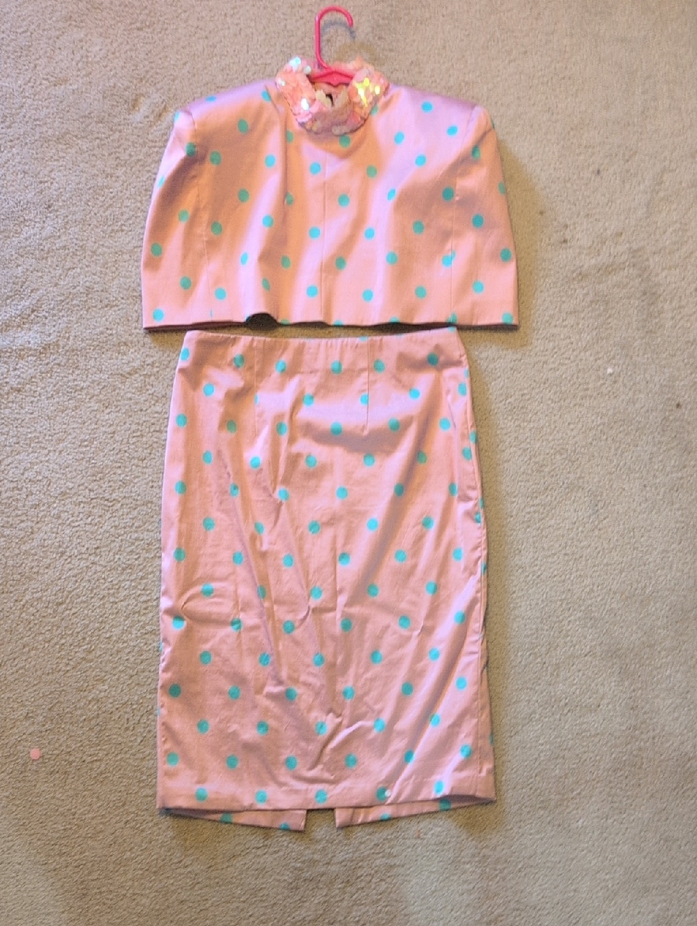 Pink Polka Dot Two-Piece Skirt Set